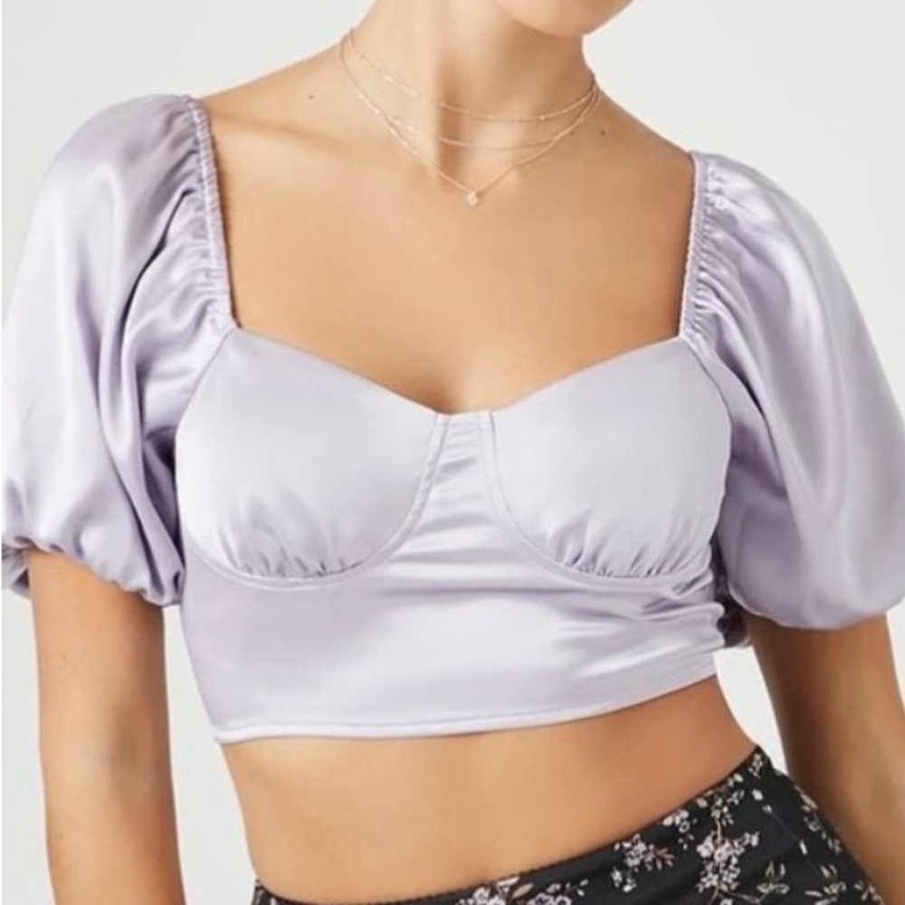 Forever 21 Light Purple Puff Sleeve Crop Top